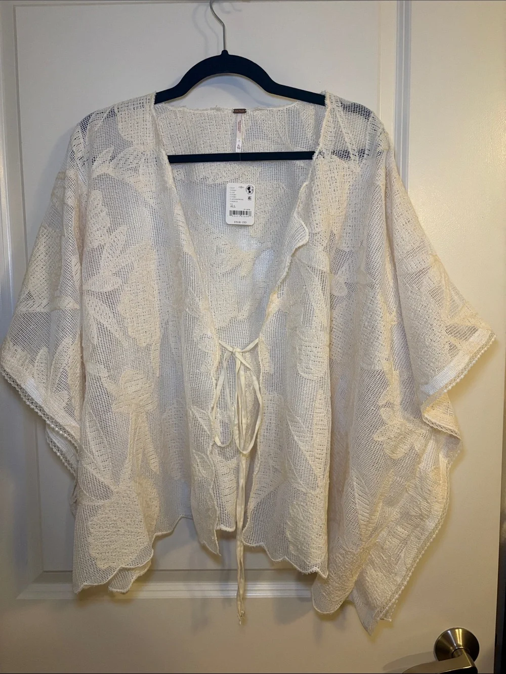 Free People Cream Tie-Front Floral Knit Tunic